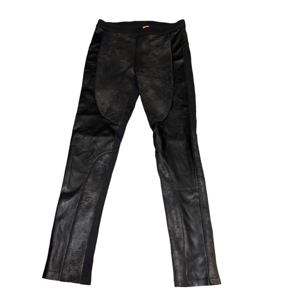 Free People Black Pull On Faux Leather Colorblock Leggings XS
